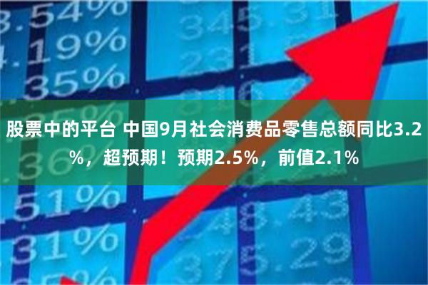 股票中的平台 中国9月社会消费品零售总额同比3.2%，超预期！预期2.5%，前值2.1%