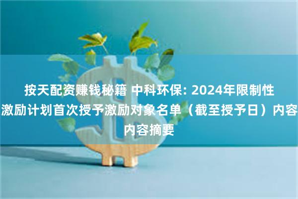 按天配资赚钱秘籍 中科环保: 2024年限制性股票激励计划首次授予激励对象名单（截至授予日）内容摘要